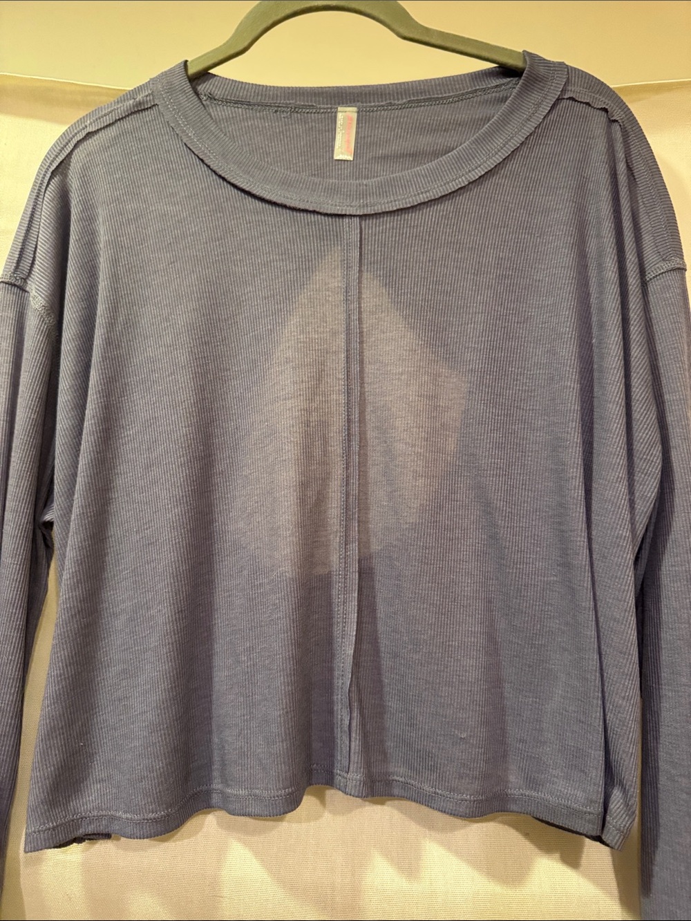 FP Movement by Free People Dusty Blue Ribbed Long Sleeve Open Back Layered Top
